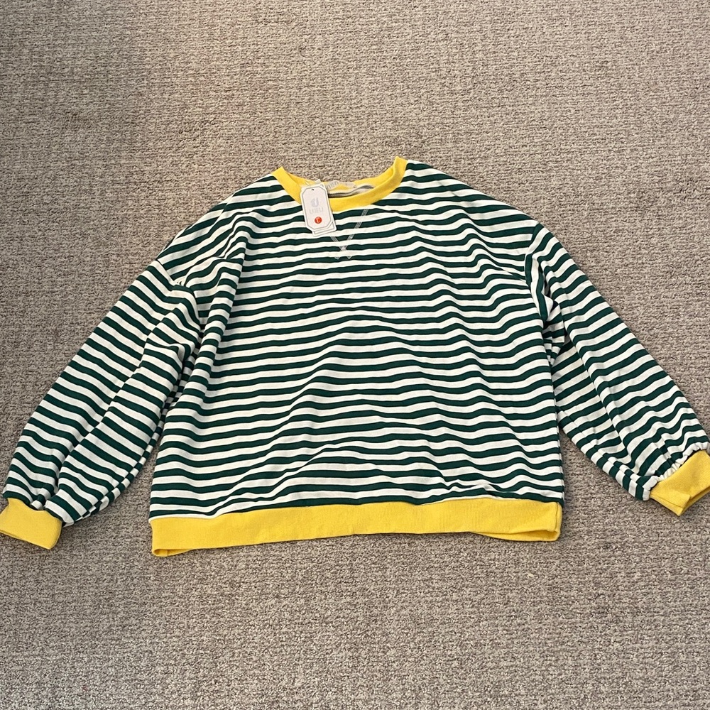 Amazon Green and Yellow Striped Sweatshirt Daily Drills Free People Inspired